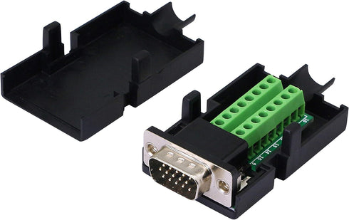 SinLoon VGA DB15 Solderless Connector 3+9 D-SUB 15 Pin VGA Breakout Board Adaptor with Case + Screwdriver (2-Pack Male)