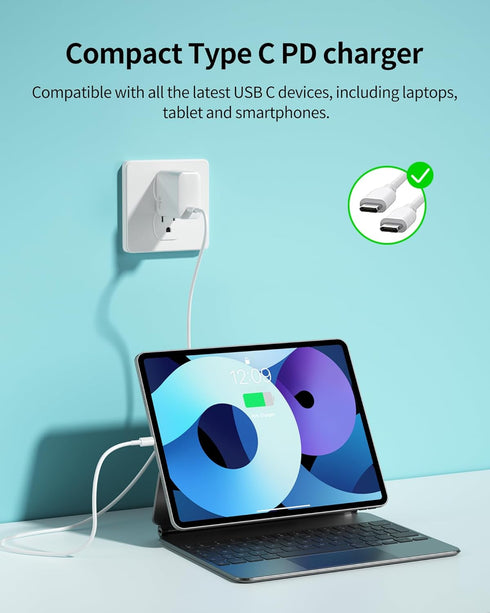 65W USB C Fast Charger Block, GaN PPS Compact Wall Charger for Laptops, Tablets & Phones with USB-C Cable