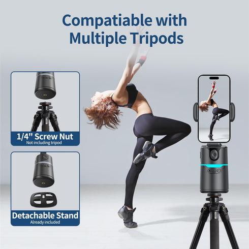 TOALLIN 360 Auto Face Tracking Phone Holder Tripod, Smart Shooting Gimbal with Remote, Rotation Phone Camera Stand