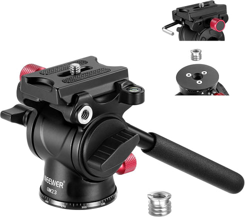 NEEWER Fluid Tripod Head with Handle, Aluminum Alloy Panorama Drag Pan Tilt Head, Max Load: 3kg/6.6lb, GM23 Red