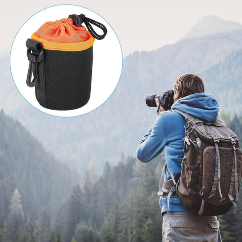 PATIKIL Camera Lens Bag - 2 Pcs 3.1" ID x 3.9" H Drawstring Pouch for DSLR Lens, Black Orange