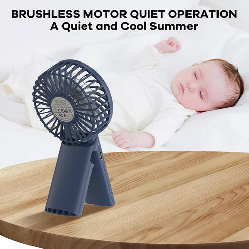 Portable Fan, 4-Speed Adjustable Battery-Operated Fan, USB Rechargeable Desk Fan, Handheld Fan for Travel, Deep Blue