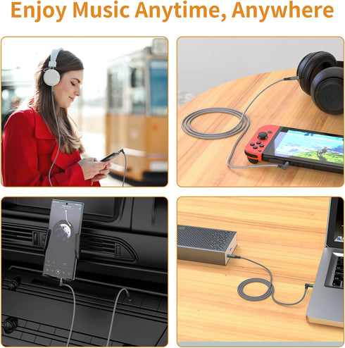 MCSPER 2 Pack 6.6ft/2M 90 3.5mm 1/8 Aux Cable, TRS Auxiliary Cables Degree Right Nylon Braided AUX Cord for Car