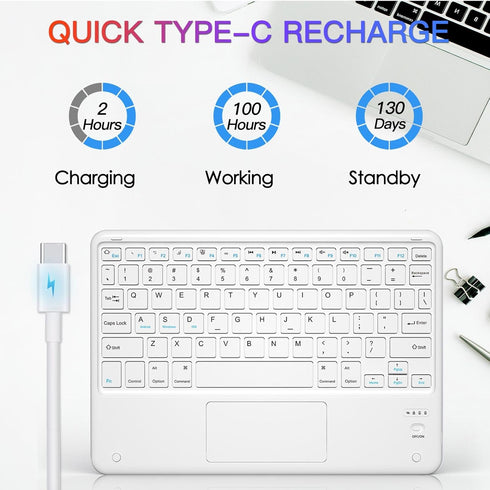 Slim Bluetooth Keyboard with 7 Colors Backlit, Touchpad, Rechargeable Battery for iOS Android Windows Tablets PC
