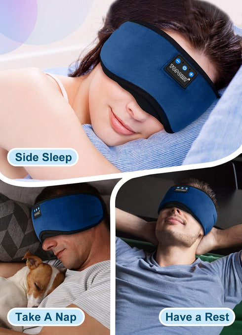 TOPOINT Sleep Headphones, Bluetooth Sleep Mask with Headphones, Aid Sleep Light Blackout Eye Mask for Side Sleepers