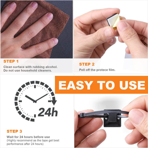 140 Pack 3/4" Zip Tie Adhesive Mounts, Self Adhesive Cable Base Holders with Multi-Purpose Clips