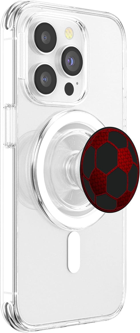 Red Soccer Ball on a Black PopSockets PopGrip for MagSafe