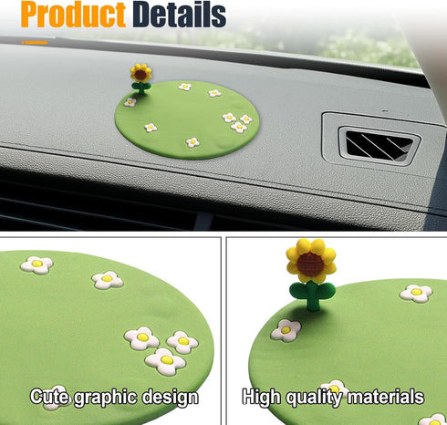 GAOLAOSY 4" 3.2" Car Dashboard Non-Slip Mat, Multifunctional Adhesive Gel Pad for Car Interior, Cute Flower Sticky Dash