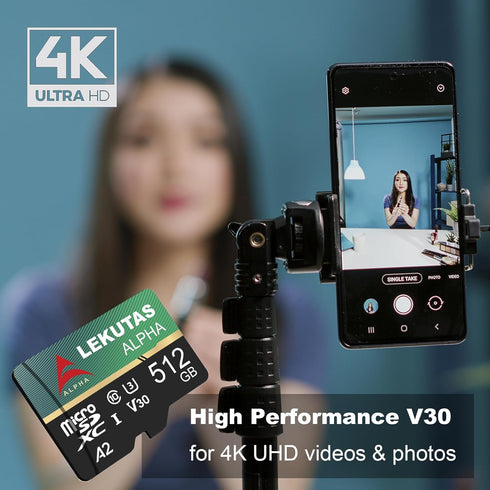 lekutas 512GB 120MB/s, C10, U3, A2, V30, 4K Micro SD Card, microSDXC UHS-I Flash Memory Card TF Card, High Read Speed