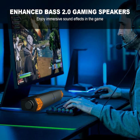 Smalody Computer Speakers for Desktop Gaming Monitor, RGB Lights, 2 in-1 Bluetooth Soundbar, USB Powered