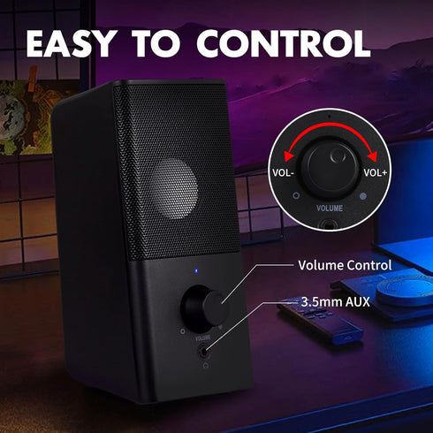 H21 Classic Computer Speakers for Desktop PC, USB-Powered Gaming Speaker with 3.5mm Aux for Laptop/Tablets/Phone (Black)