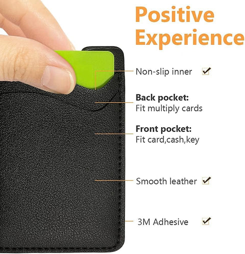 Phone Card Holder, Leather Phone Wallet Stick On, Card Holder for Back of Phone Credit Card Holder for Phone Case Compatible with Most of Cell Phone (iPhone, Samsung) - 2Pack Black
