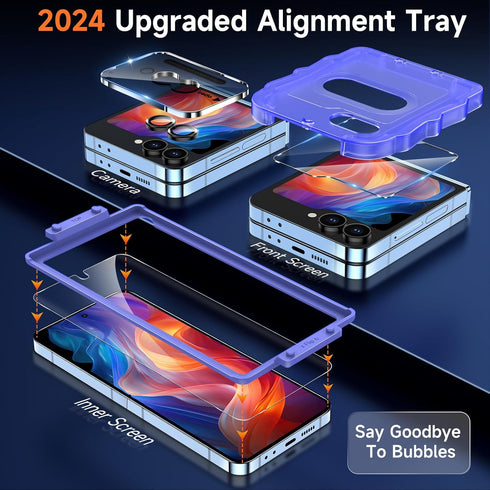 YWXTW EZ Alignment for Samsung Galaxy Z Flip 6 Screen Protector, 3Pcs Inner Soft EPU Film + 2Pcs Front Display Tempered