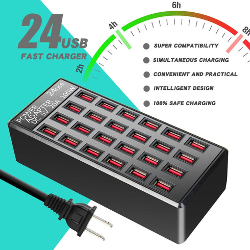 100w 24(20A) Port USB Fast Charging Station, Travel Desktop Rapid Charger for Smartphones, Tablets