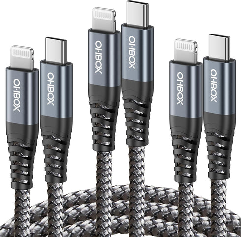 ohbox Long USB C to Lightning Cable, 10FT 3-Pack Fast Charging Cord for iPhone 14/13/12/11 Pro Max