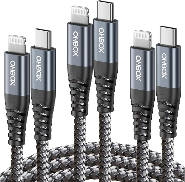ohbox Long USB C to Lightning Cable, 10FT 3-Pack Fast Charging Cord for iPhone 14/13/12/11 Pro Max