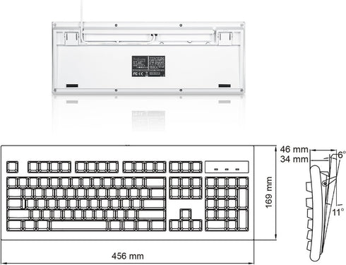 Perixx PERIBOARD-106 US W Wired Performance Keyboard - Full Size 17.9"x6.6"x1.7" - 20 Million Key Press Life - White