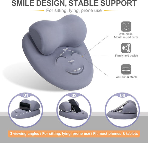Packaging Phone Stand Pillow, Soft Memory Foam Cell Phone Holder for Bed, Couch & Home, Hand Rest Pillow for Gaming