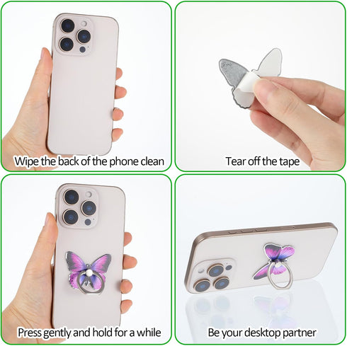 Ymapinc 3Pcs 360Rotation Butterfly Phone Ring Holder Colored Butterfly Shaped Cell Phone Grip Metal Cellphone Finger