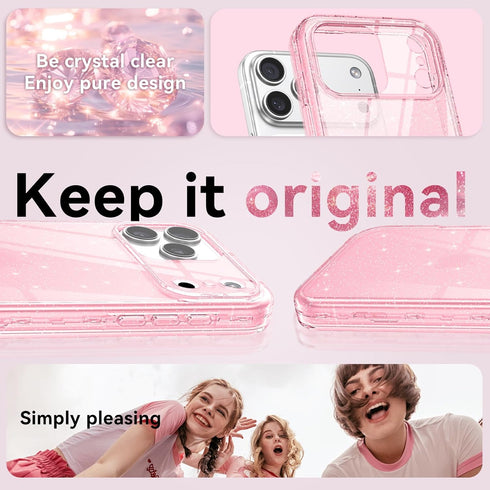 DUEDUE 17 17 6.3", for iPhone Pro Case, Glitter Anti-Yellowing Shockproof Protective Transparent Cover Bling Sparkle