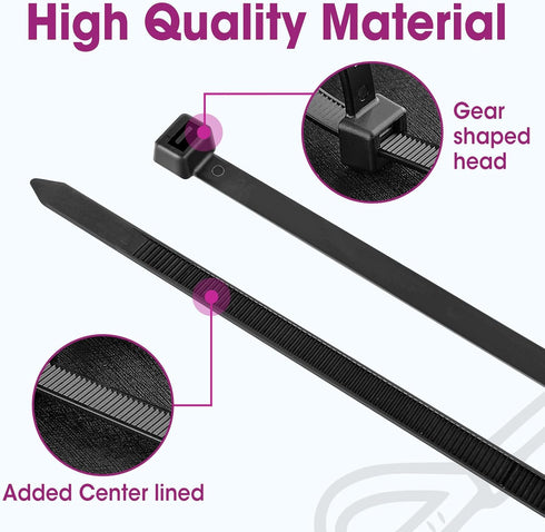 200 24 Inch 500lbs PCS Zip Ties Heavy Duty, Large Cable Ties Tensile Strength, Black Zip Ties for Indoor and Outdoor