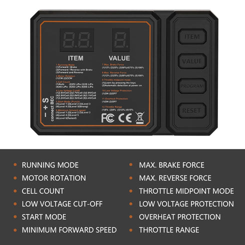 60A 2-3S Programming 1/10 Upgraded Brushless ESC Electronic Speed Controller with Card Waterproof ESC for Remote