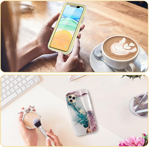 Esdot Compatible with iPhone 12 Pro Max Case, Built-in Screen Protector, Turquoise Pink Marble Design, 6.7"