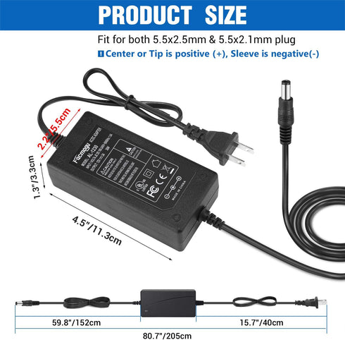 Facmogu DC 12V 3A Power Adapter - 100-240V AC to DC 12V 3A Power Supply with Barrel Connector