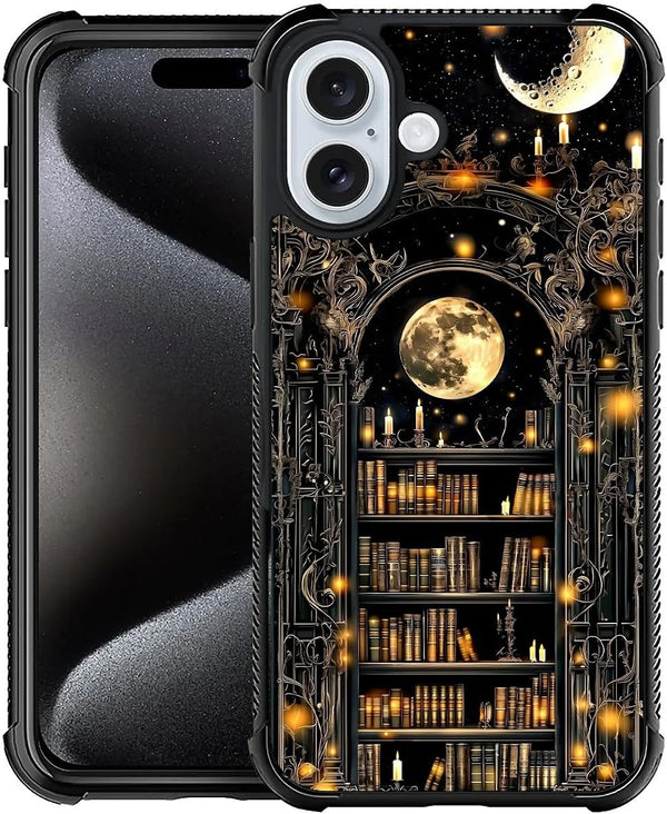 Toulas for iPhone 16 Case,Gothic Bookshelf Dark Academia Literary DesignAll-Round Protection Shockproof Anti-Scratches