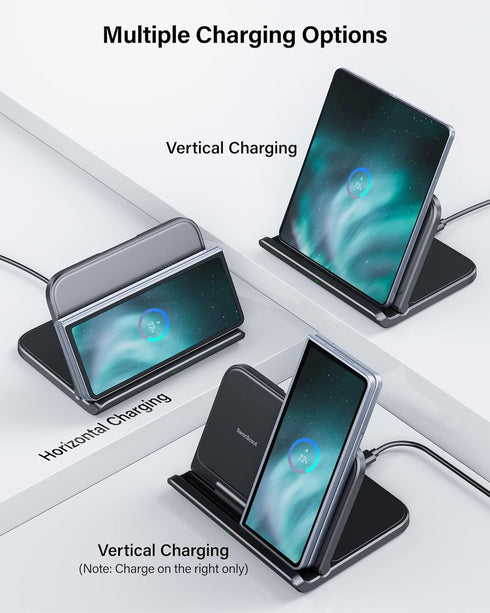 Wireless Charger for Samsung Z Fold 6, Foldable Charger Stand for Galaxy Z Fold 6/5/4/3, Fast Charging for Google Pixel