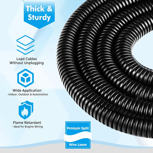 wevsuipo 1/2" 125 Automotive Wire Loom Flame Retardant Split Wire Loom Tubing Assortment Wiring Loom Kit Plastic Cover