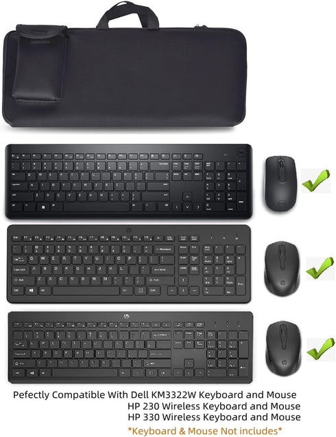 Wireless Keyboard Storage Bag, Portable Case, Dustproof, Waterproof, for Dell KM3322W/HP 230/HP 330 Combo (Black)