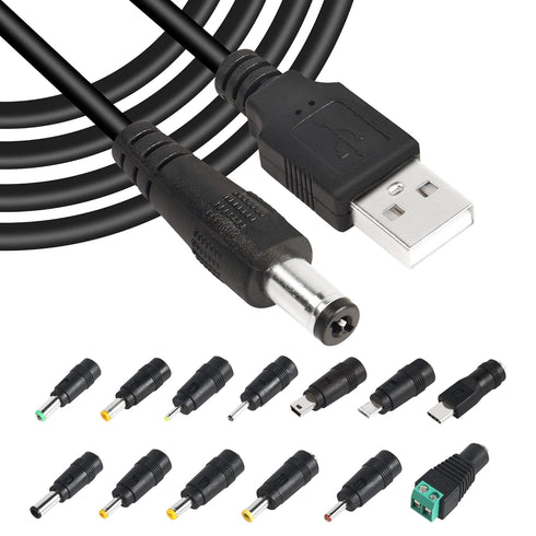 GINTOOYUN USB2.0 to DC Power Cable with 13 Connector Plugs for Laptops, Speakers, Power Banks, Routers (60.2Inch)