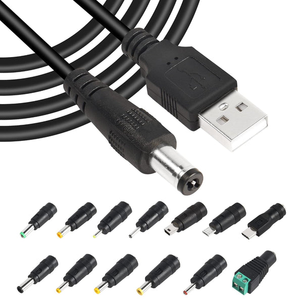 GINTOOYUN USB2.0 to DC Power Cable with 13 Connector Plugs for Laptops, Speakers, Power Banks, Routers (60.2Inch)