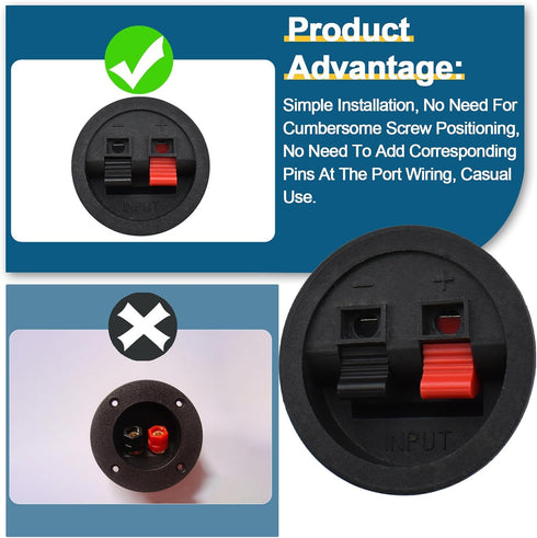 UBANU 2 Pack Speaker Box Terminal Cup, Round Spring Subwoofer Box Terminals Binding Post Wire Connector for Car Speaker