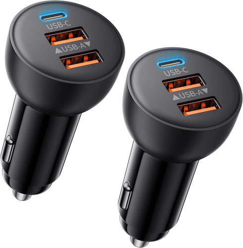 power-7 USB C Car Charger, 2 Pack 70W 3-Port PD/QC Fast Charging Cigarette