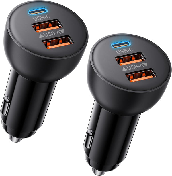 power-7 USB C Car Charger, 2 Pack 70W 3-Port PD/QC Fast Charging Cigarette
