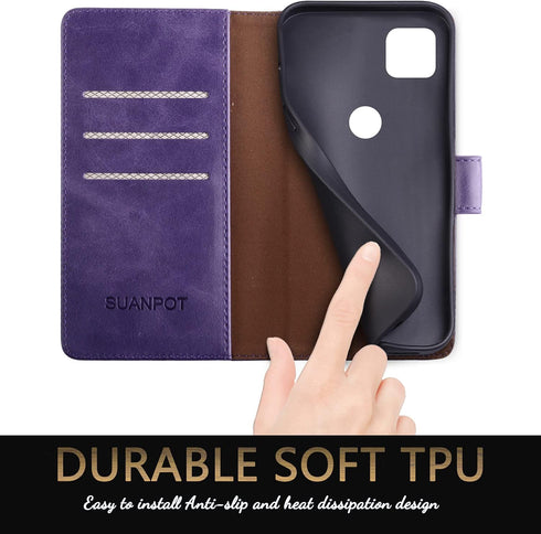 SUANPOT Purple Leather Wallet Case for Motorola One 5G Ace 2021, RFID Blocking Flip Folio Phone Cover