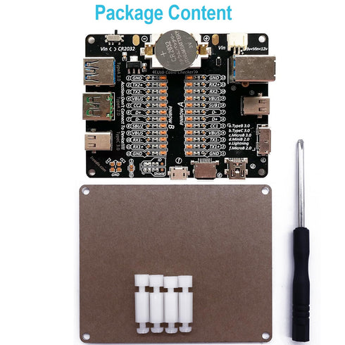 USB Cable Tester Board, USB Cable Checker Data Wire with Acrylic Case for Type-C, Micro, Type A, Type B
