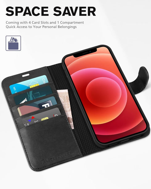 TUCCH Wallet Case for iPhone 12 Pro Max 5G 6.7", PU Leather Card Slot Kickstand, RFID Blocking Magnetic Cover