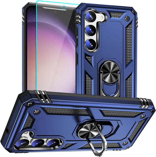 Samsung Galaxy S23 Case (Blue) - Military Grade 16ft Drop Tested with HD Screen Protector, Ring Shockproof Case
