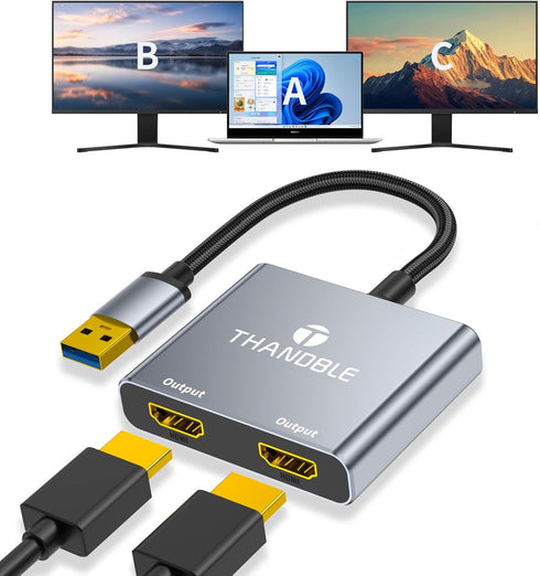 THANDBLE USB to Dual HDMI Adapter 1080P 60Hz, USB A 3.0 to HDMI
