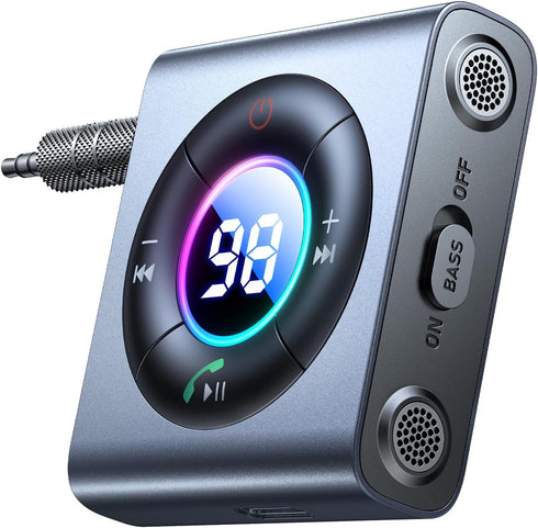 JOYROOM 5.4 AUX Bluetooth Adapter for Car, Dual Mics & HiFi Deep Bass Sound, Noise Cancelling, 26H Battery Life, 2024