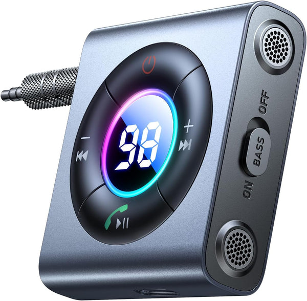 JOYROOM 5.4 AUX Bluetooth Adapter for Car, Dual Mics & HiFi Deep Bass Sound, Noise Cancelling, 26H Battery Life, 2024