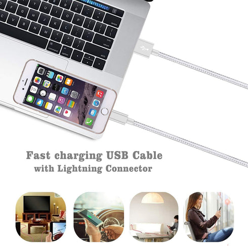 Ximytec 10ft Mfi-Certified iPhone Charger Cable 3-Pack, Nylon Braided USB Cord for iPhone 12/11/XS/XR/X/8/7/6/5/iPad -