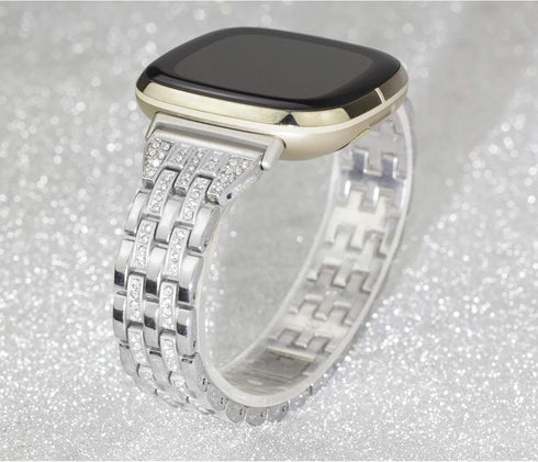 Bling Bands Compatible with Fitbit Versa 4/Sense 2/Versa 3/Sense, Women Dressy Slim Bracelet Metal Replacement Bands