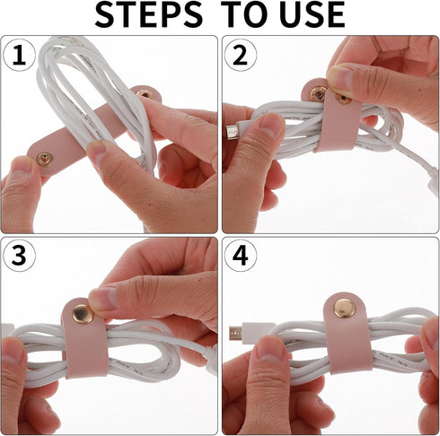 6 Pieces Cord Organizer, PU Leather Reusable Cable Straps Clips for Charging Cord, Power Cord, USB Holder
