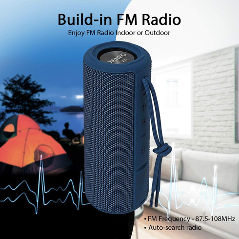 X21 Portable Bluetooth Wireless Speaker, Waterproof with FM Radio, Micro SD Card MP3 Player for Outdoor Use (Blue)
