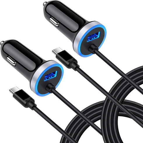 Fast Car Charger with 3ft Type C Charger Cable, 2-Pack for Samsung Galaxy S24 S23 Ultra S22 S21 S20 FE A15 A14 A11 A21