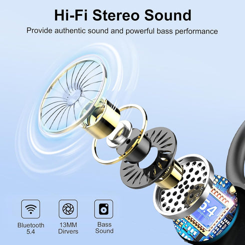 Bluetooth Wireless Headphones Earbuds 60hrs Playback Ear Buds IPX6 Waterproof Stereo Bass Over-Ear Earphones with Earhooks Microphone LED Battery Display for Sports/Workout/Gym/Running